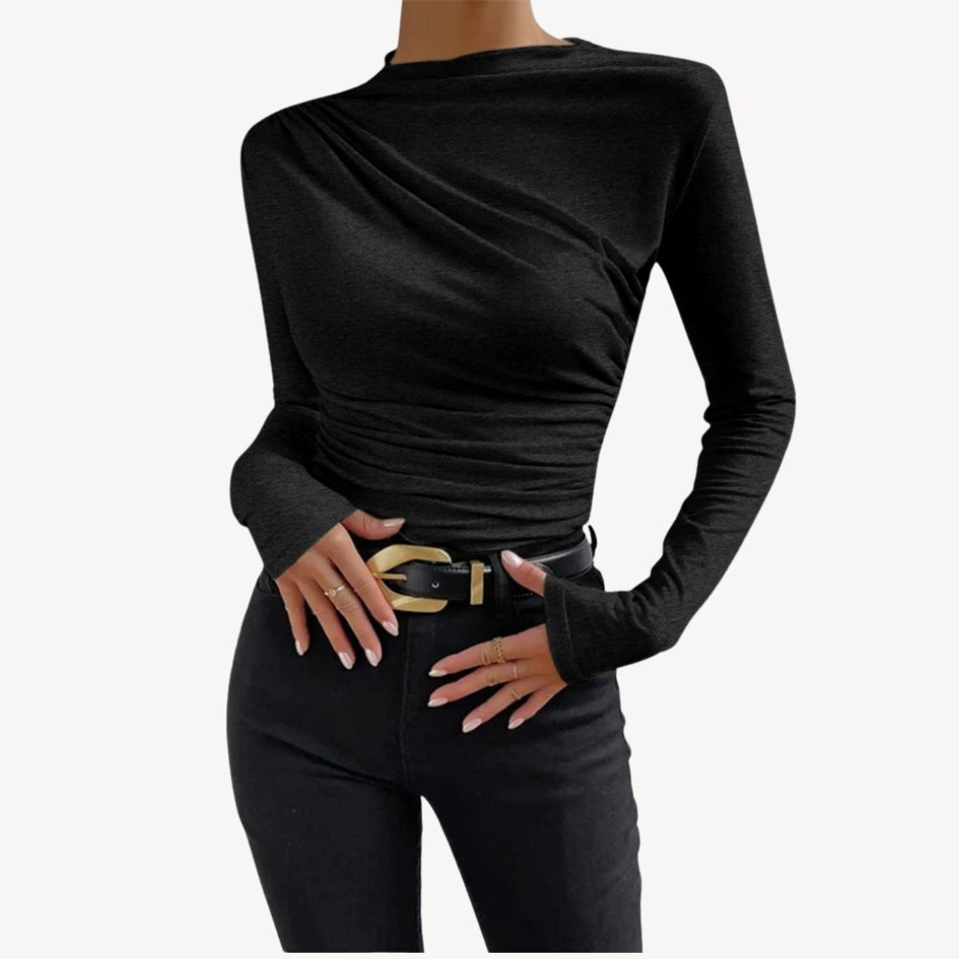 Women’s Asymmetric Ruched Long Sleeve Top | Loravelle