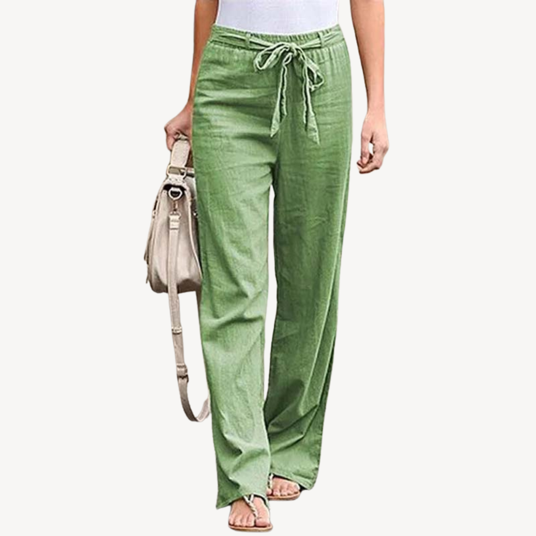 Women's Linen Wide Leg Drawstring Trousers | Loravelle