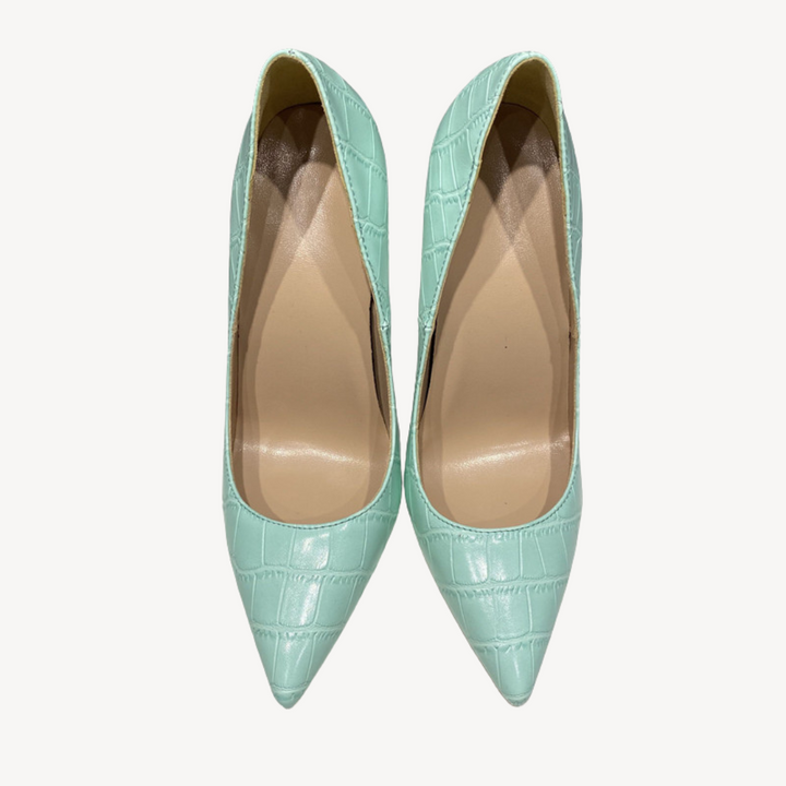 Women’s Mint Green Croc-Embossed Leather Orthopedic Heels | Loravelle