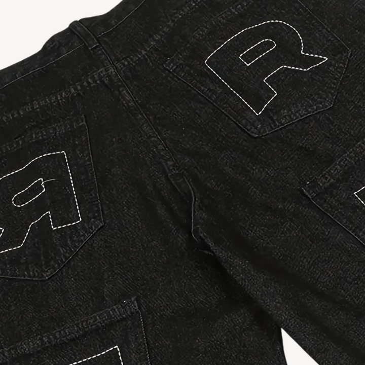 Men's Y2K Black Denim Bat Wing Shorts | Loravelle