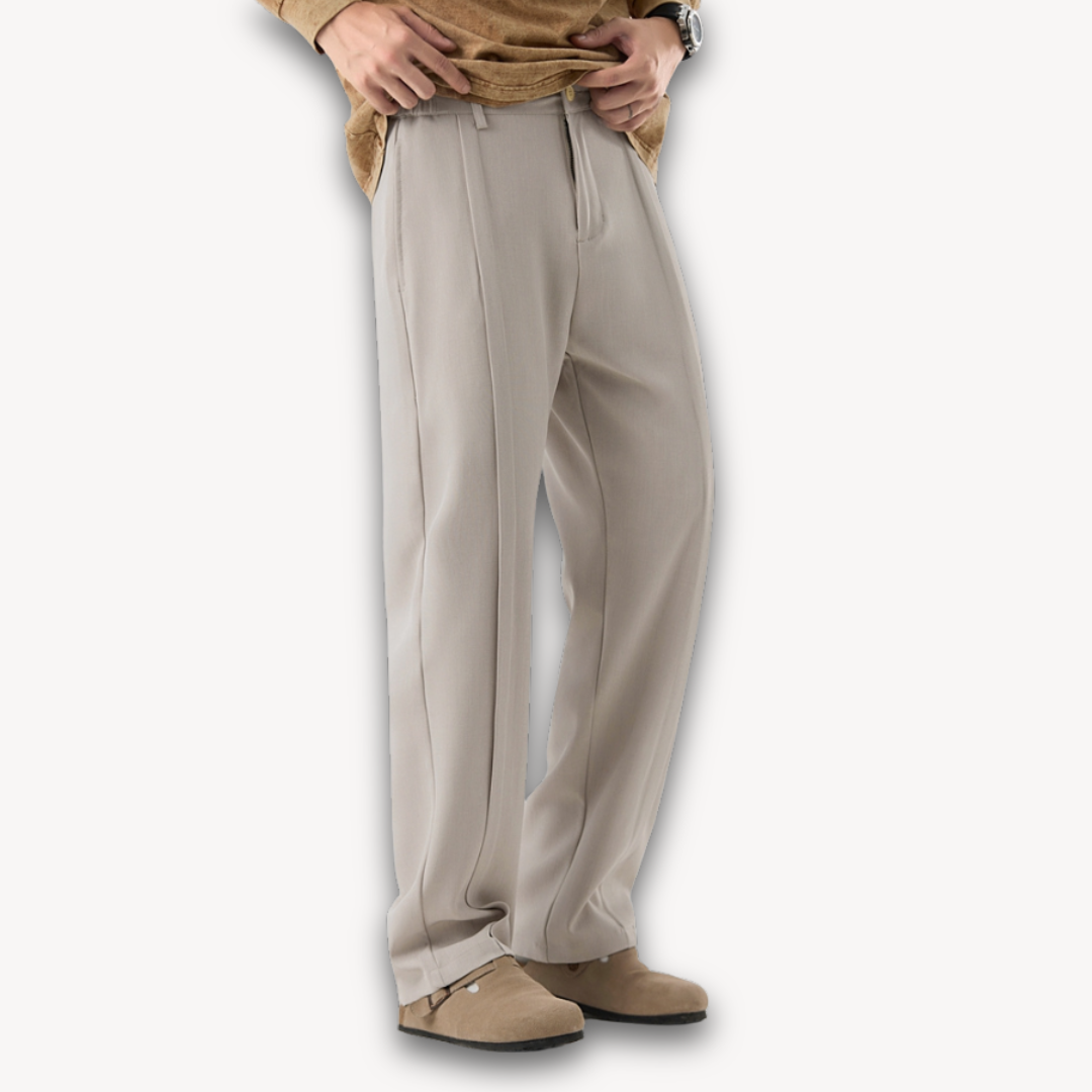 Loravelle | Men's ModernEase Pleated Wide-Leg Trousers, Cotton