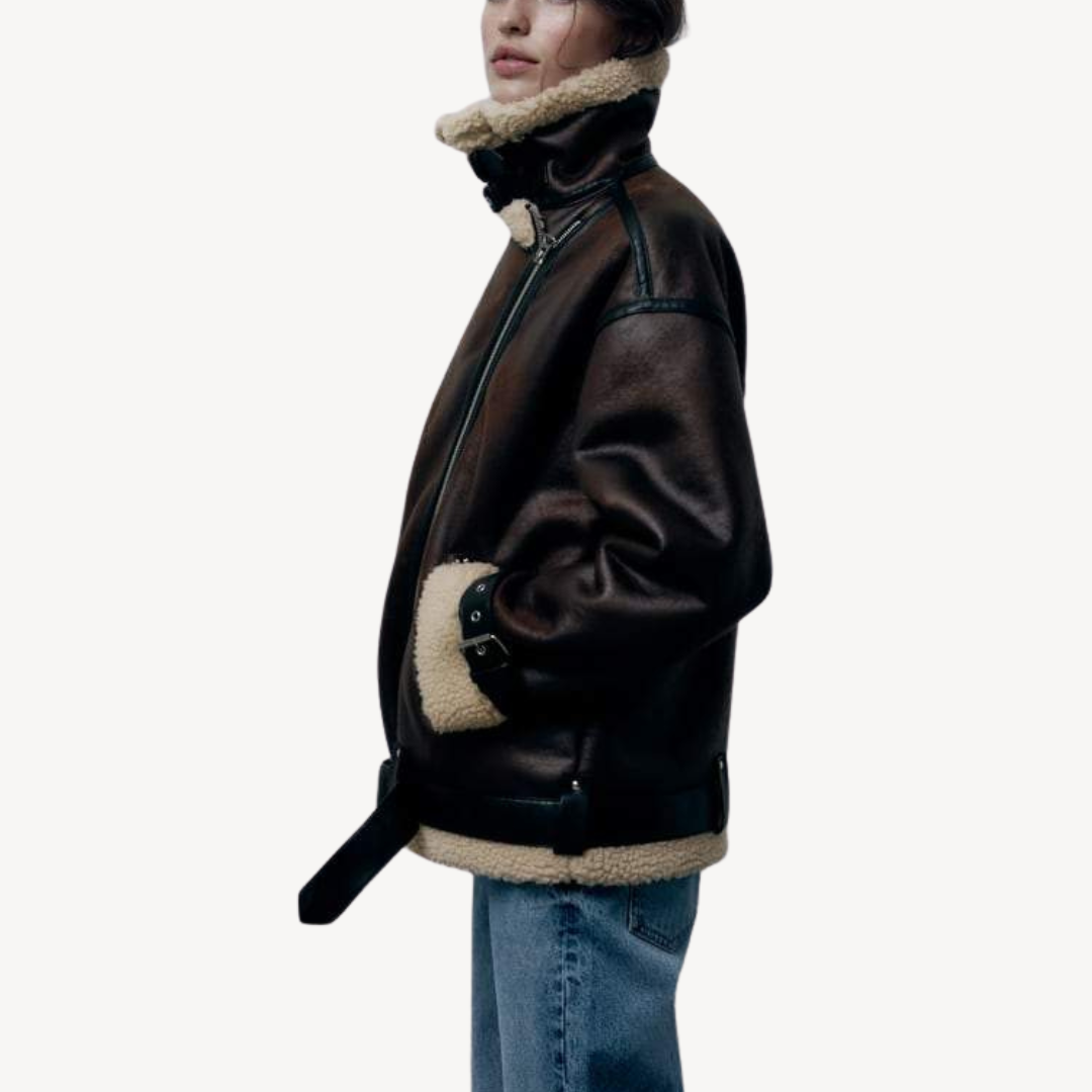 Women’s Faux Shearling Aviator Jacket Brown | Loravelle