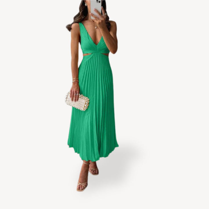 Women's Pleated Cutout Midi Dress | Loravelle