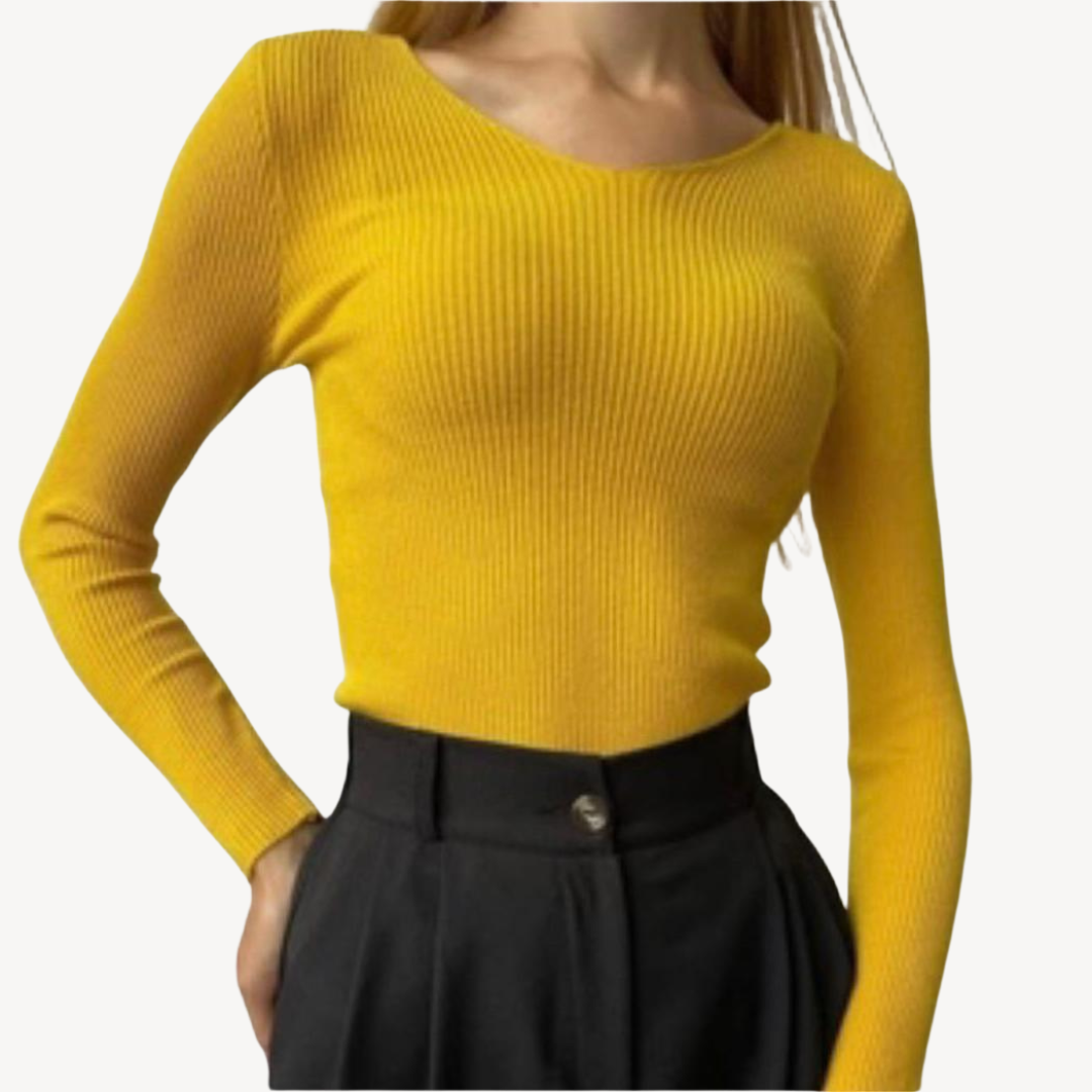Deep V-Neck Ribbed Knit Sweater Women | Loravelle
