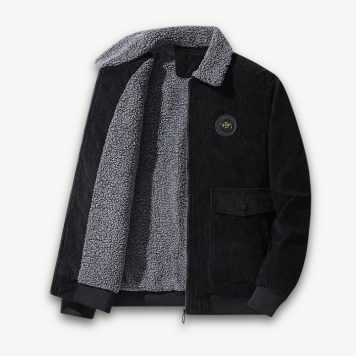 Loravelle | Men's Corduroy Sherpa Lined Jacket - Winter Casual Warm Coat with Fleece Collar