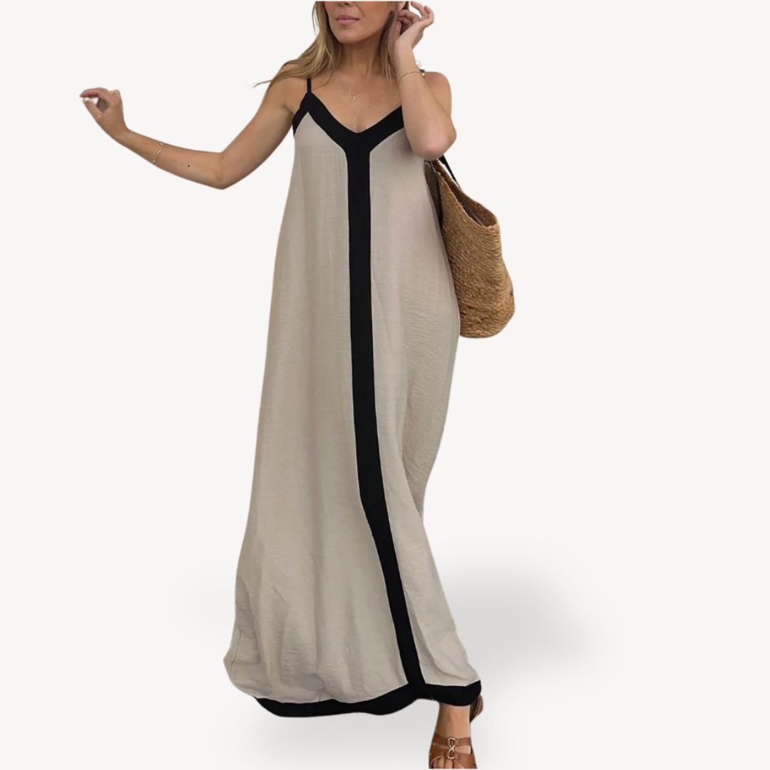 Women's Contrast Trim Maxi Slip Dress | Loravelle