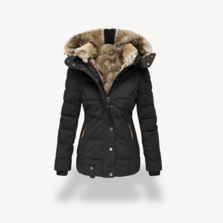Women's Puffer Jacket with Faux Fur Hood | Loravelle
