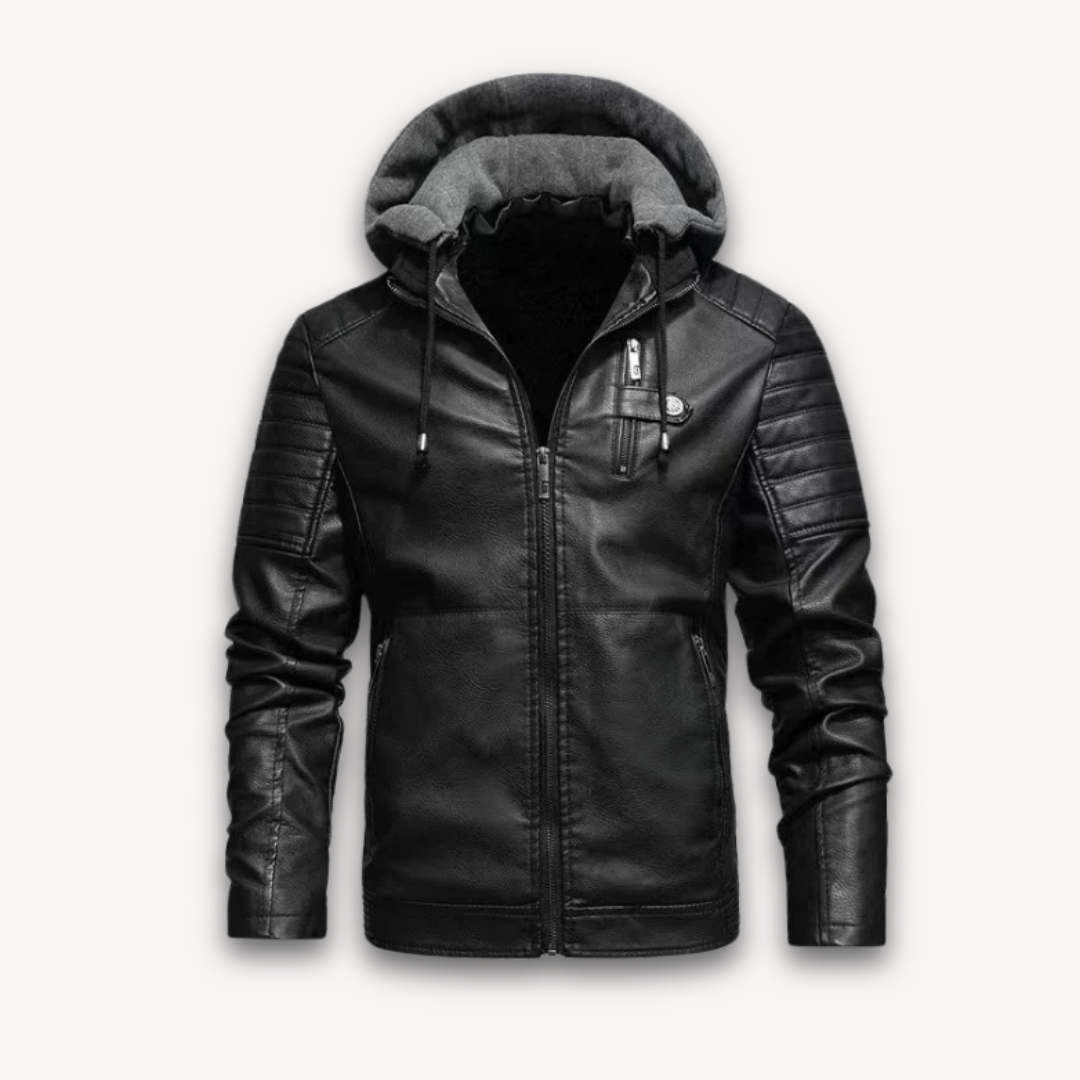 Loravelle |  Men's Faux Leather Jacket with Hood - Winter Warmth, Stylish Comfort