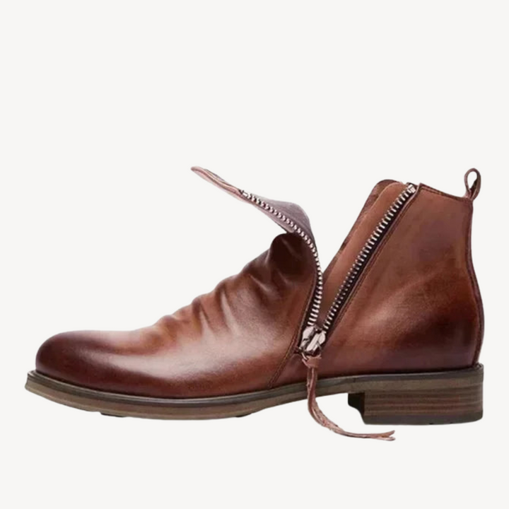 Men's Leather Ankle Boots with Zipper | Loravelle