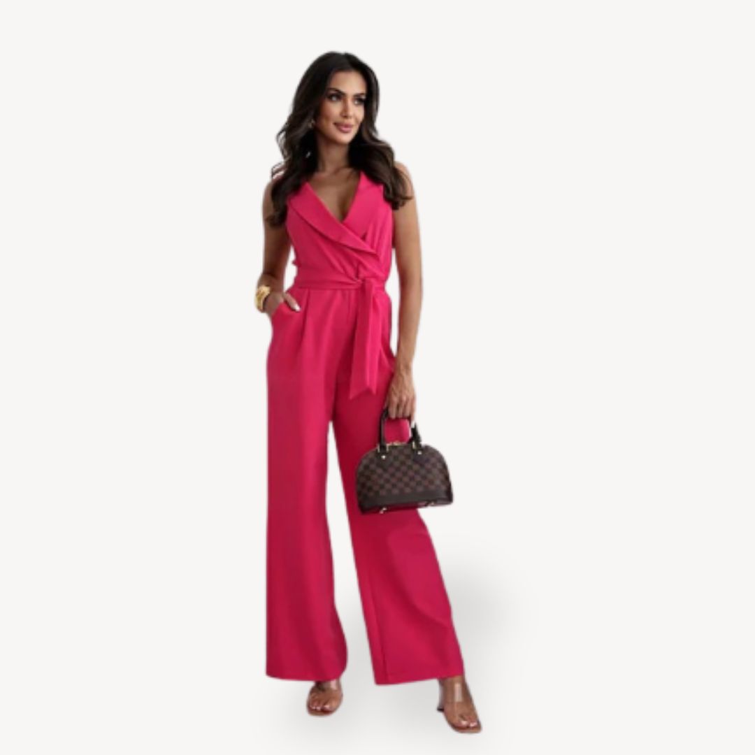 Women's Polyester Blend Elegant Sleeveless Wide Leg Jumpsuit | Loravelle