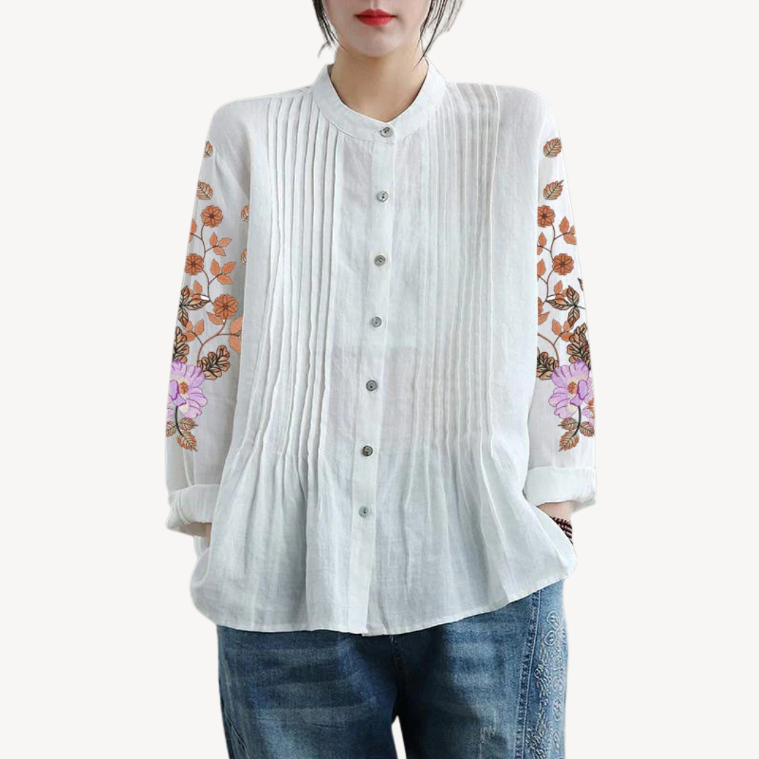 Women's Pleated Linen Blouse | Loravelle