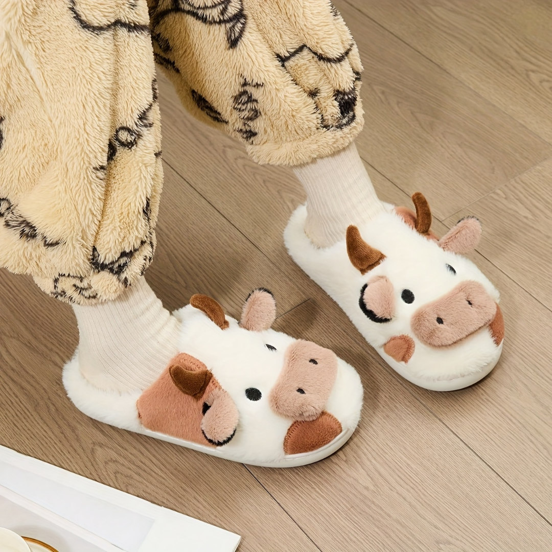 Women's Orthopedic Cow Plush Animal Slippers | Loravelle