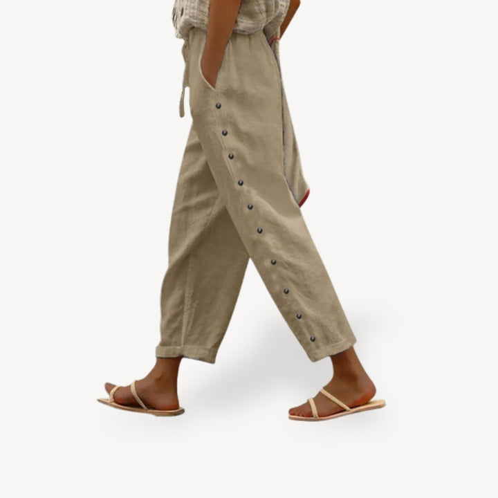 Women's Casual Button-Detail Trousers | Loravelle