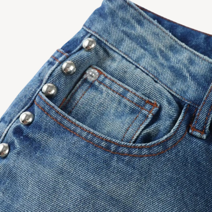 Women's Button-Studded Wide-Leg Jeans | Loravelle