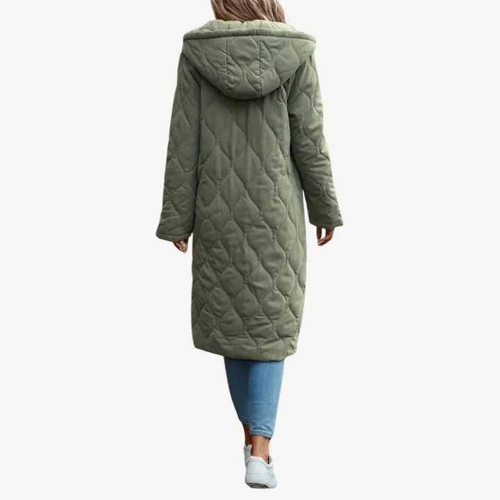 Women's Green Quilted Hooded Winter Coat | Loravelle