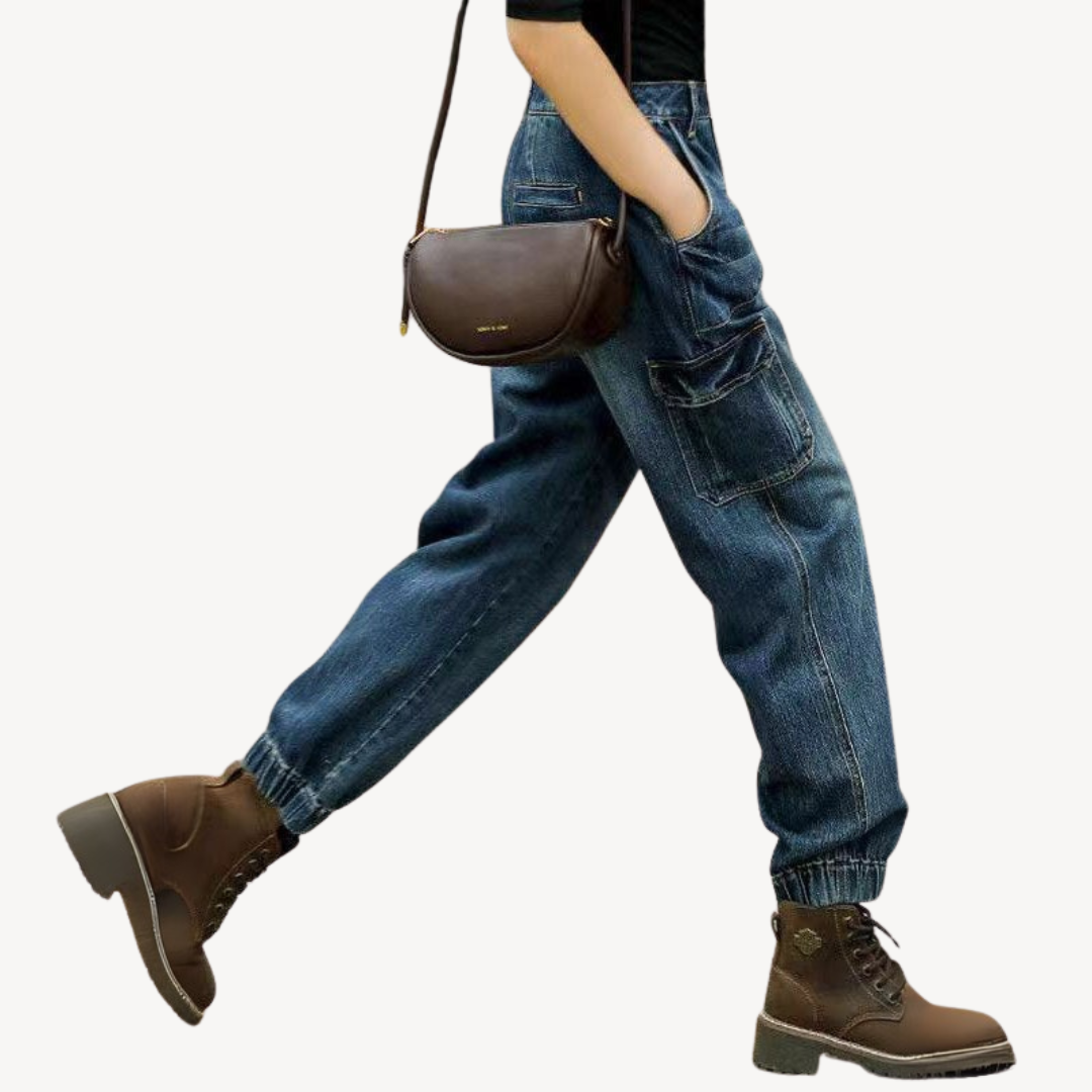 Women's Denim Cargo Jogger Jeans | Loravelle