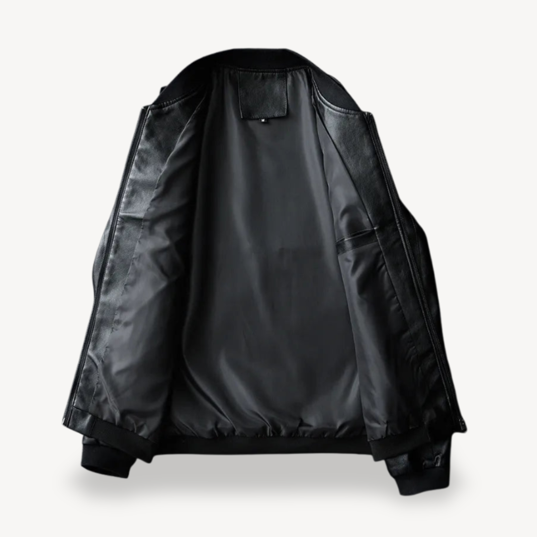 Men’s Faux Leather Bomber Jacket | Loravelle