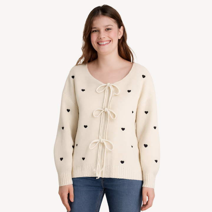 Heart Print Cotton Cardigan for Women | Loravelle