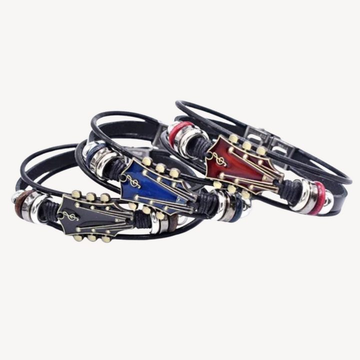 Men’s Guitar Design Leather Bracelet | Loravelle