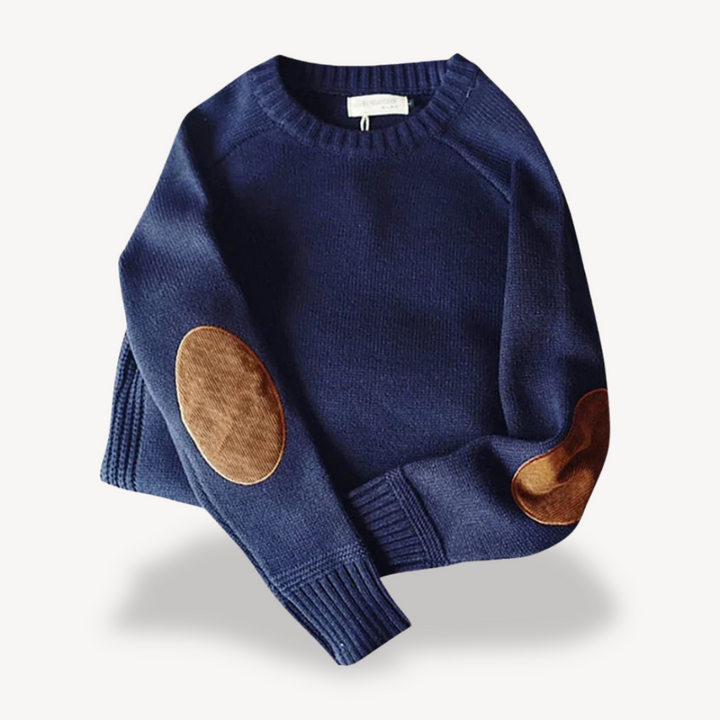 Men's Wool Sweater with Leather Elbow Patches | Loravelle