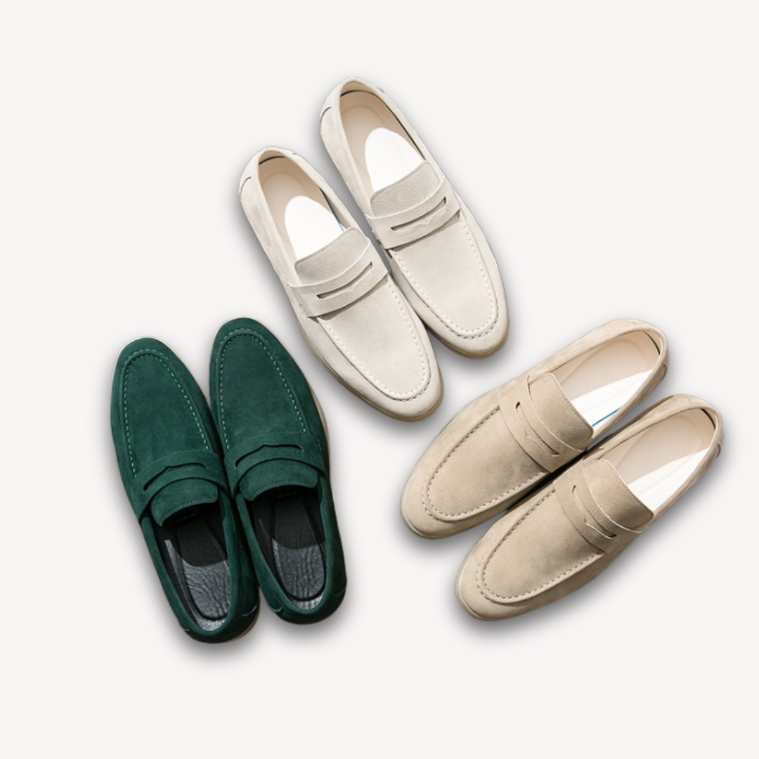 Loravelle | Men's Suede Penny Loafers - Casual Slip-On Shoes - Versatile Flat Heel