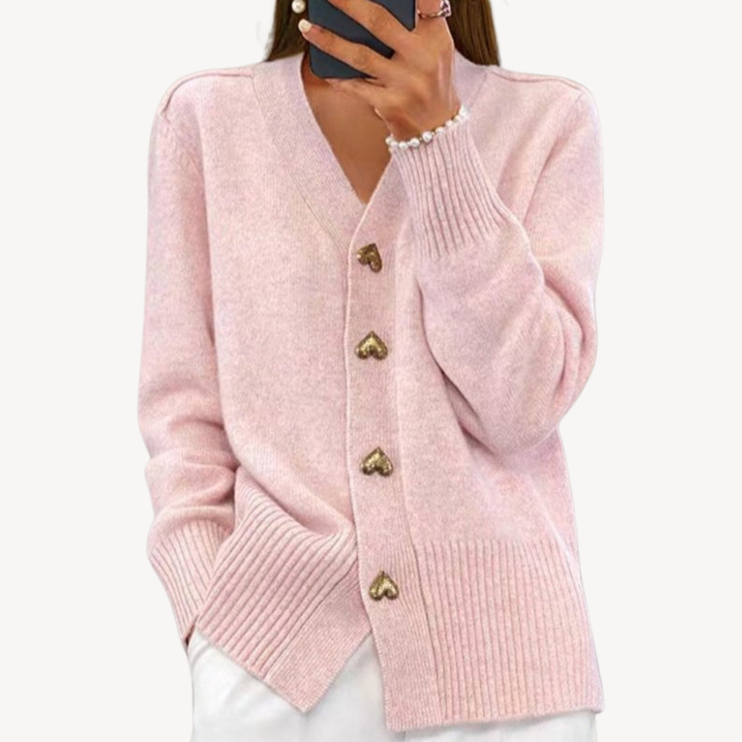 Knit Cardigan with Heart Buttons for Women | Loravelle