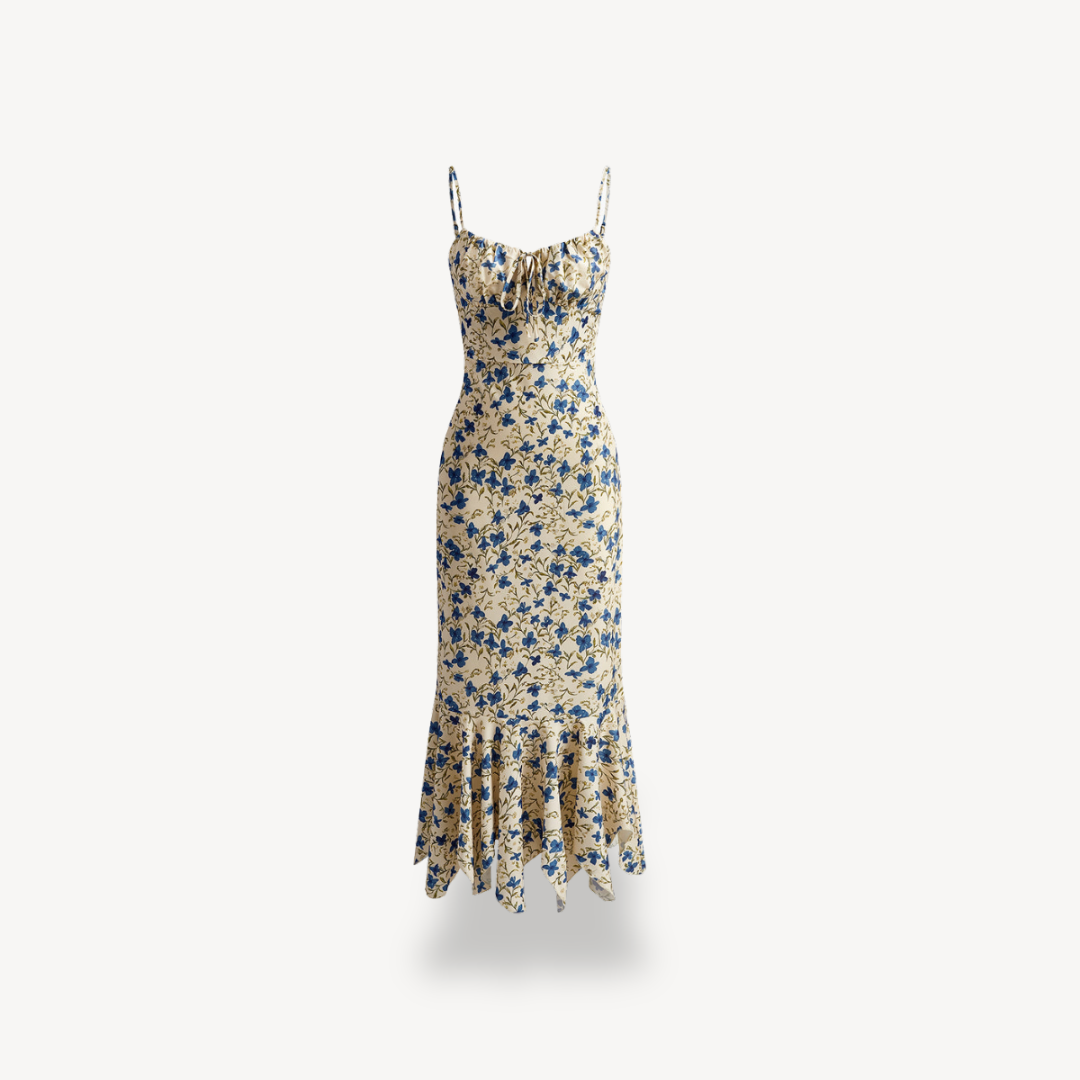 Women’s Blue and Beige Floral Maxi Dress | Loravelle