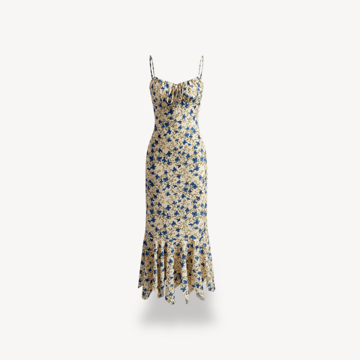 Women’s Blue and Beige Floral Maxi Dress | Loravelle
