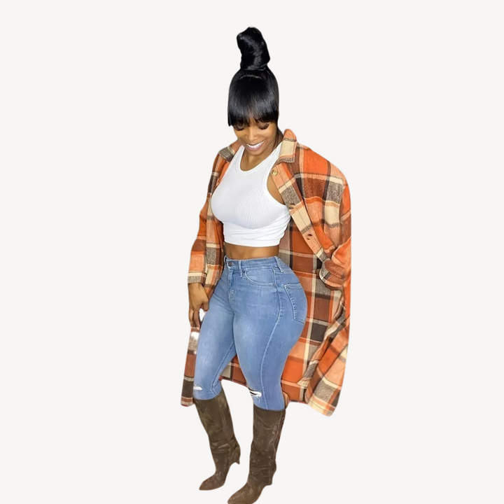 Plaid Button-Up Shirt Dress for Women | Loravelle