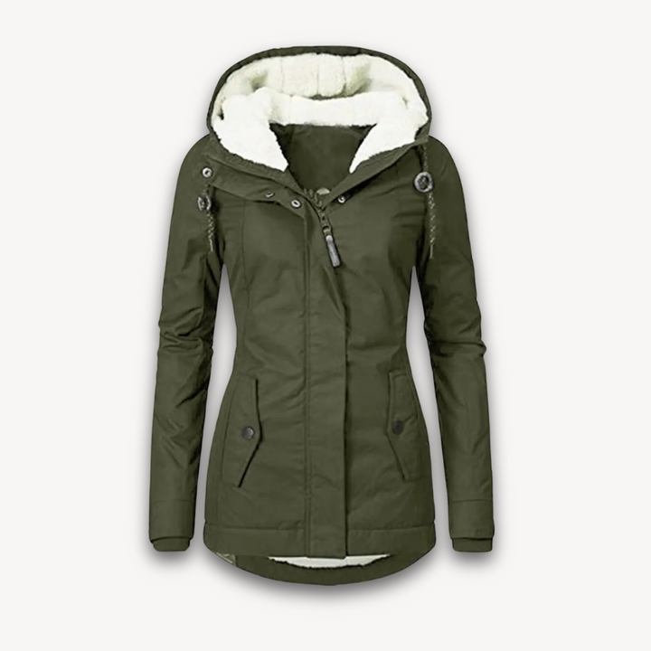 Loravelle | Women's Fleece-Lined Parka Coat - Long Sleeve, Solid Color, Zip-Up with Pockets - Fall/Winter Jacket