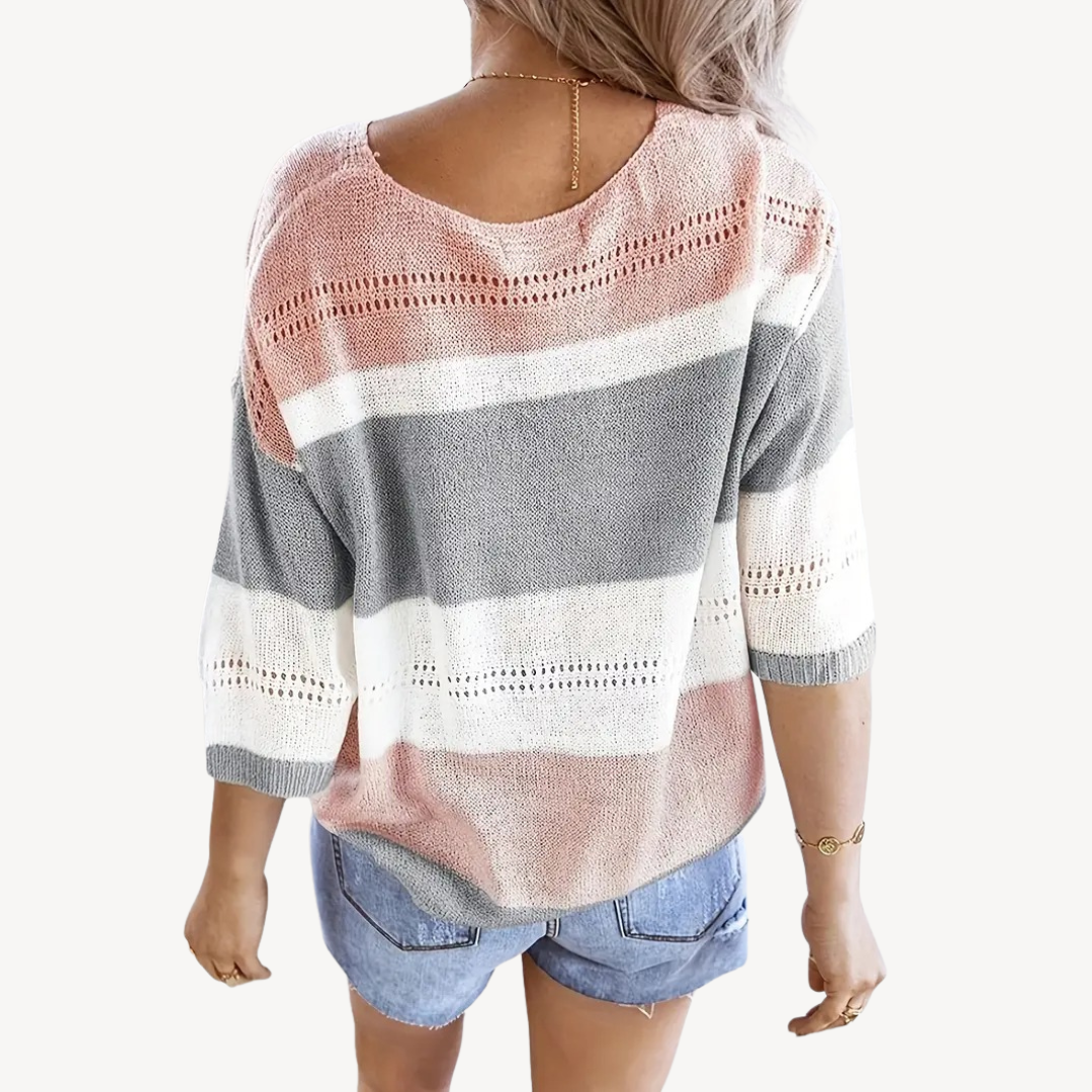 Striped V-neck Knit Top | Loravelle