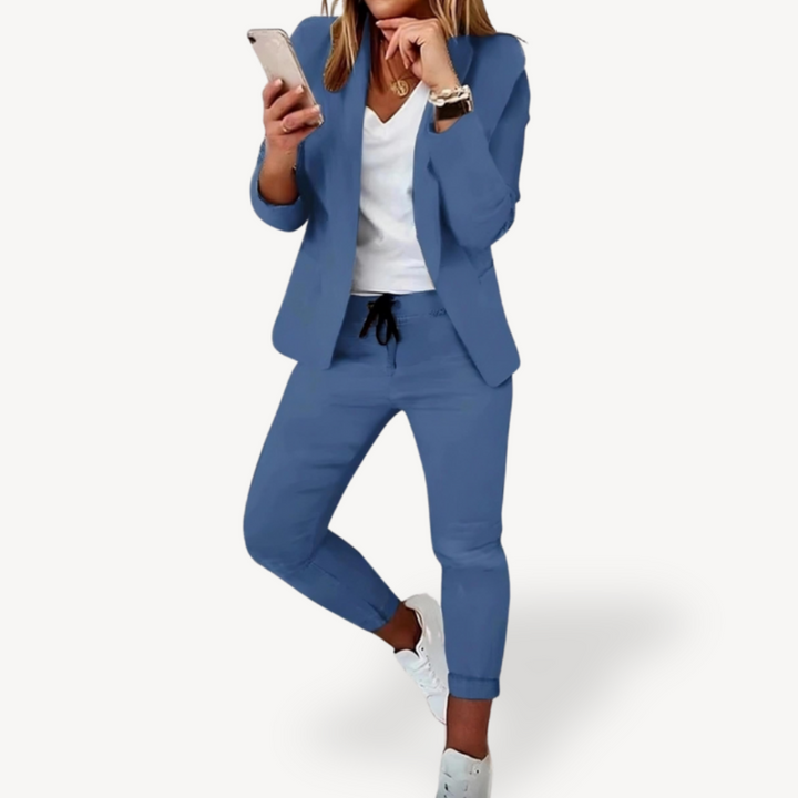 Women's Casual Blazer Jogger Suit Set Cotton Blend | Loravelle