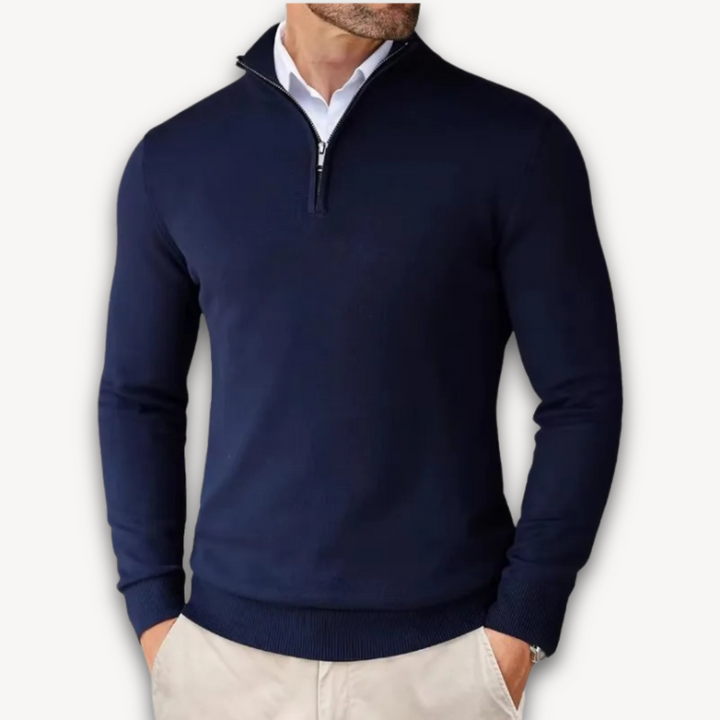 Loravelle | Men's Cotton Quarter-Zip Sweater - Lightweight Knit, Slim Fit - Casual Wear