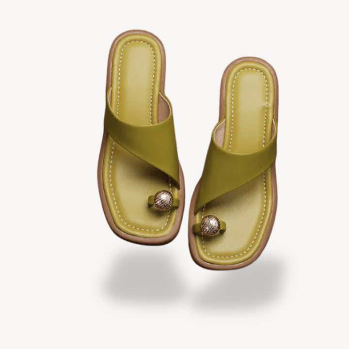 Orthopedic Square Toe Leather Sandals Women | Loravelle