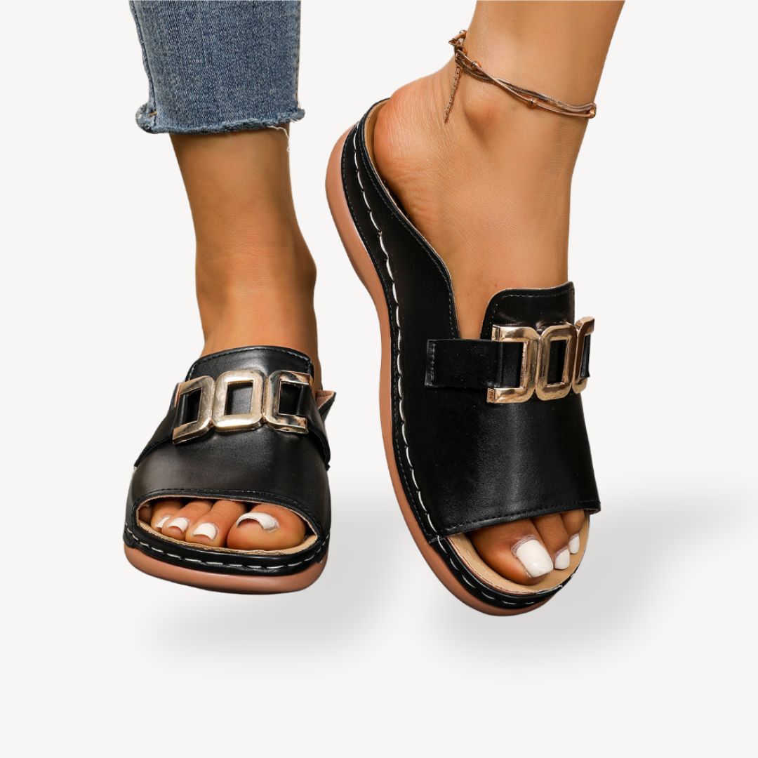 Orthopedic Buckle Flat Sandals Women | Loravelle