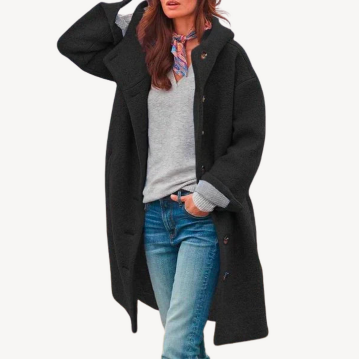 Women's Hooded Wool Blend Button Coat | Loravelle
