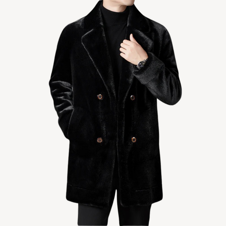 Men's Faux Fur Double-Breasted Overcoat | Loravelle
