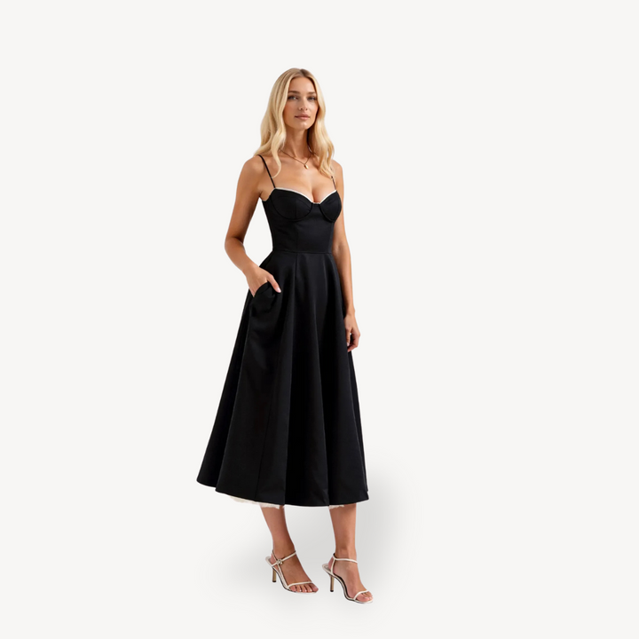 Women's A-Line Midi Dress Cotton Pockets | Loravelle