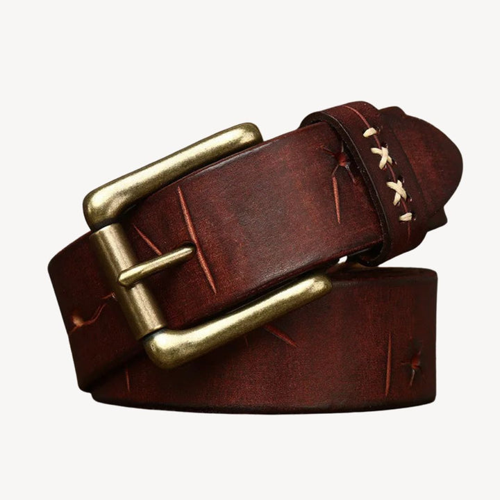 Leather Belt Men Brass Buckle | Loravelle