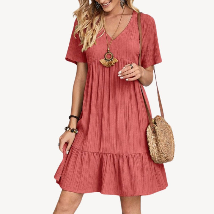 Summer V-Neck Ruffle Dress Cotton Women | Loravelle