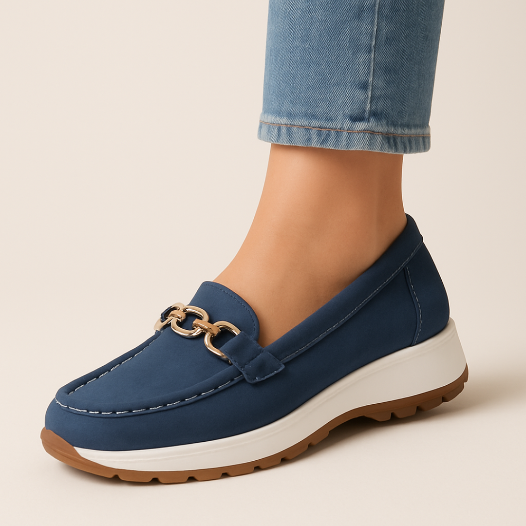 Orthopedic Suede Loafers for Women – Comfortable Slip-On Shoes with Chain Detail | Loravelle