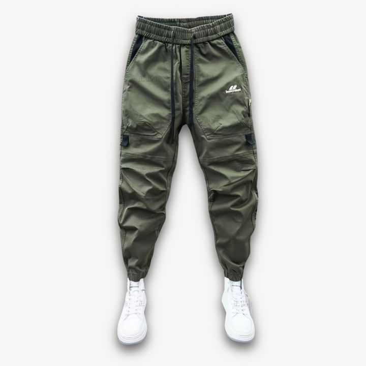 Loravelle | Men's Multi-Pocket Cargo Pants Solid Color Casual Harem Joggers, Cotton Sweatpants