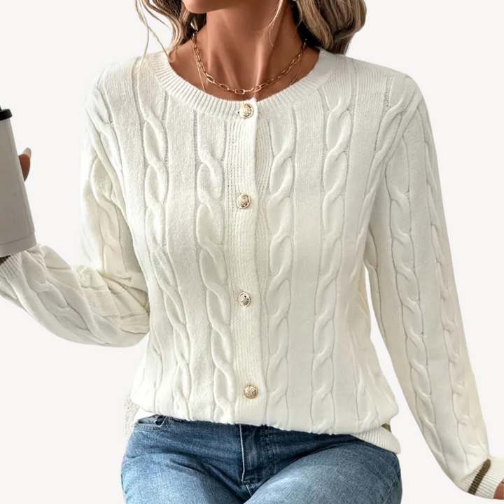 Women's Cable Knit Crew Neck Cardigan | Loravelle