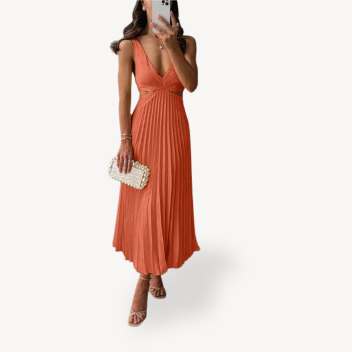 Women's Pleated Cutout Midi Dress | Loravelle