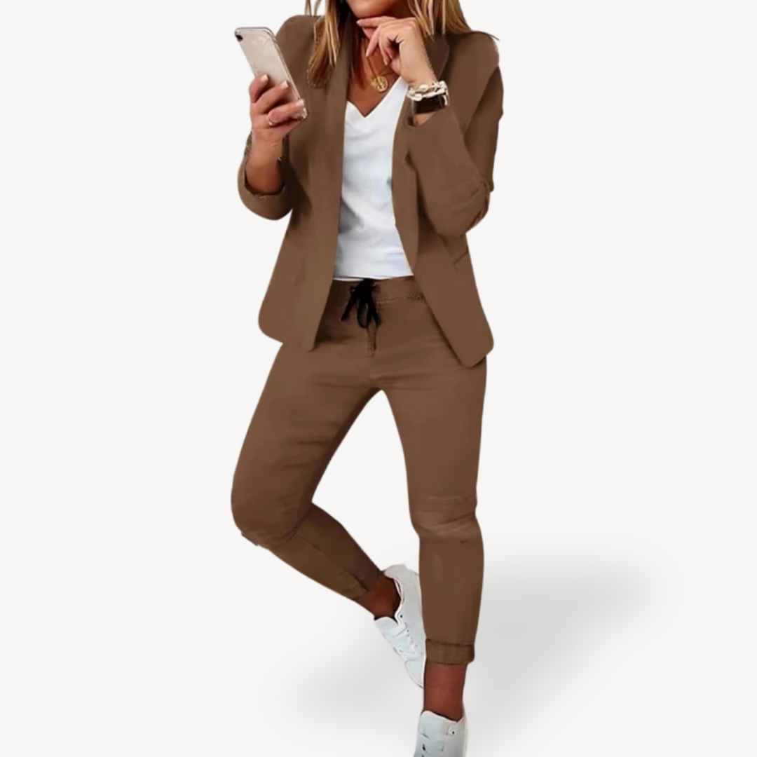 Women's Casual Blazer Jogger Suit Set Cotton Blend | Loravelle