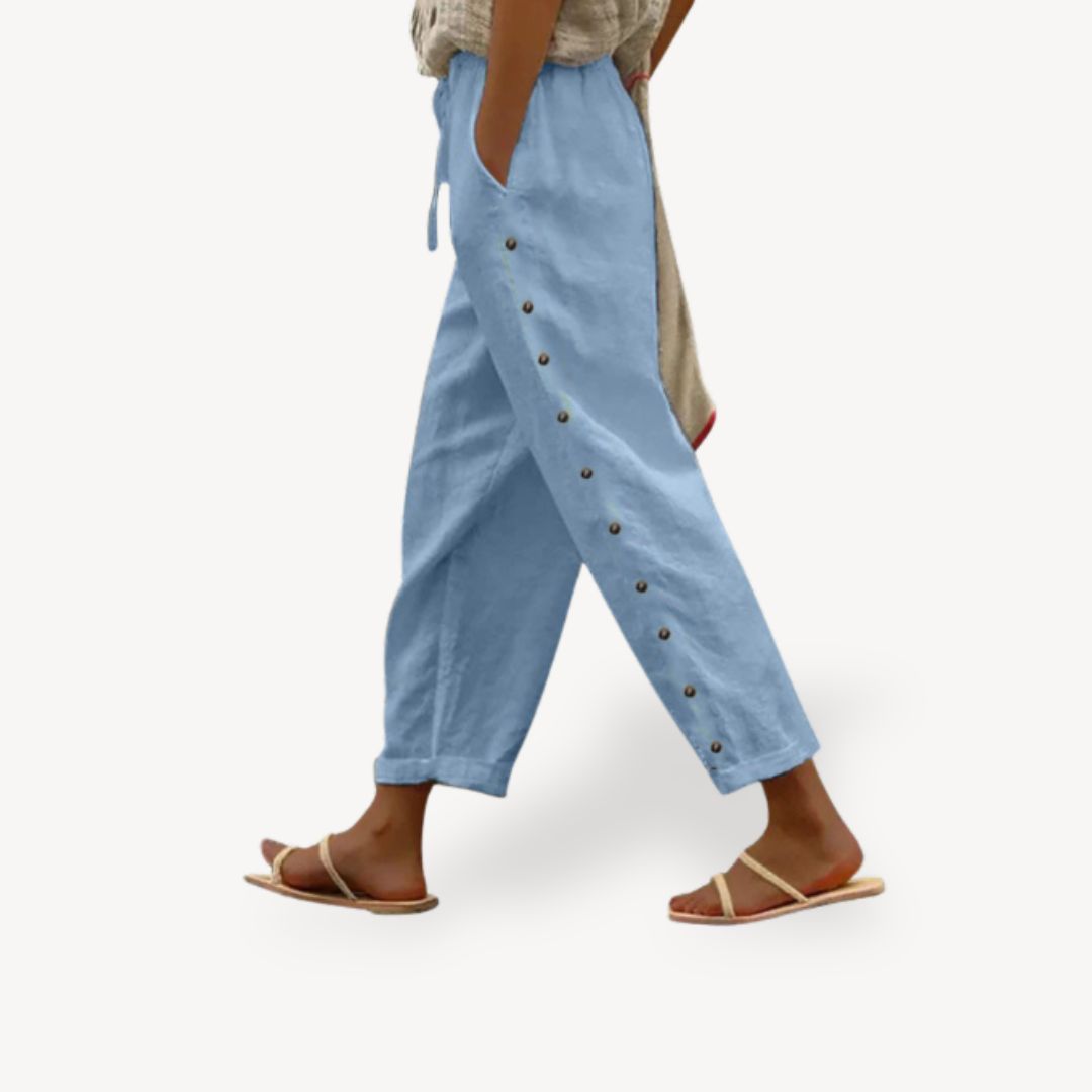 Women's Casual Button-Detail Trousers | Loravelle