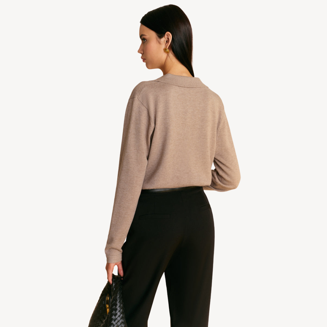 Knit Long Sleeve Polo V-Neck Sweater Women | Loravelle