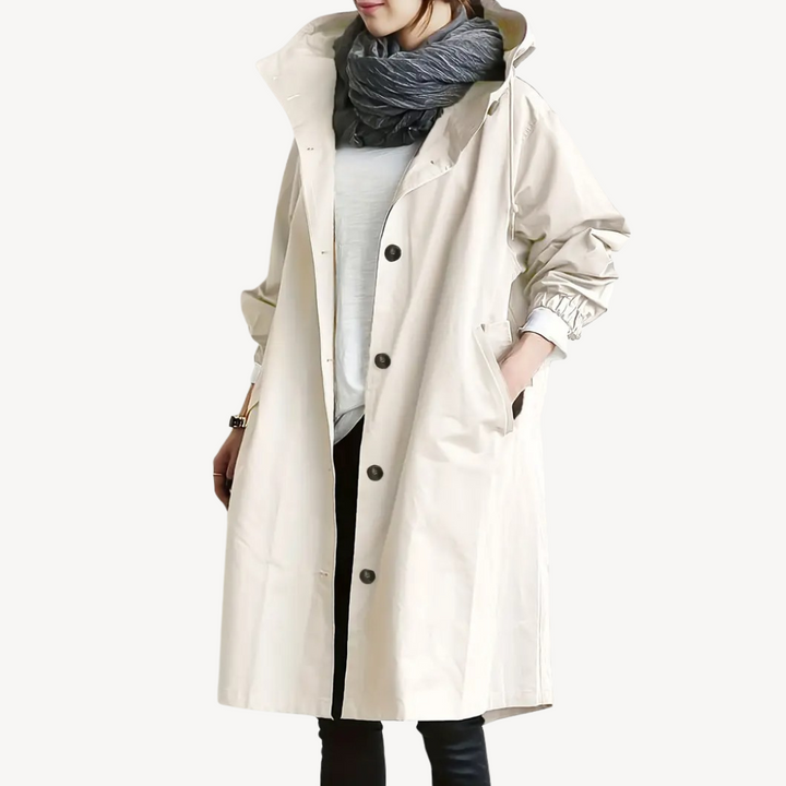 Women's Black Hooded Long Coat | Loravelle