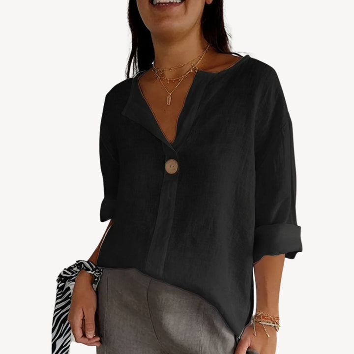 Women's Linen Long Sleeve V-Neck Blouse | Loravelle
