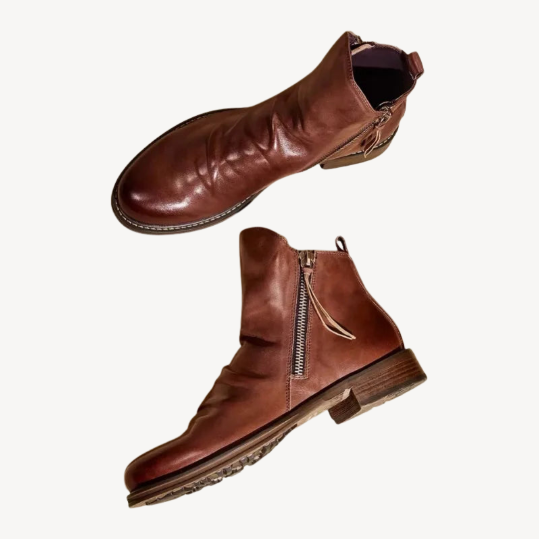 Men's Leather Ankle Boots with Zipper | Loravelle